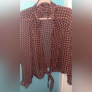 Windsor Checkered Tie-Front Blouse
